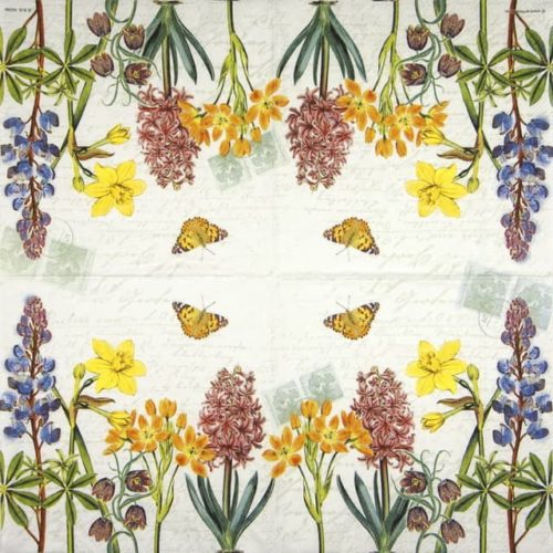 Paper Napkin colourful spring flowers and butterflies