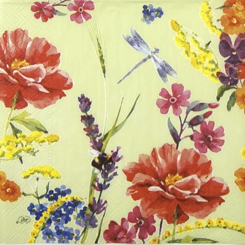 Paper Napkin meadow flowers on green background