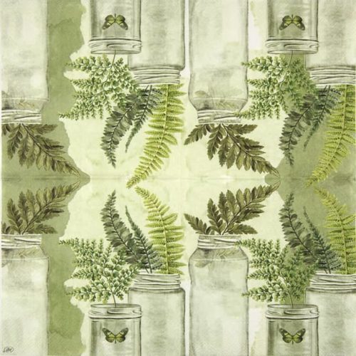 Paper Napkin Green fern leaves in glass vases