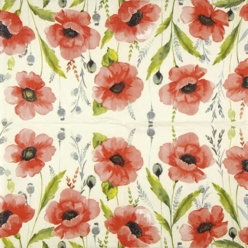 Paper napkin poppies on cream background