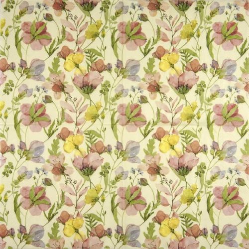 Paper Napkin pink yellow flowers on cream background