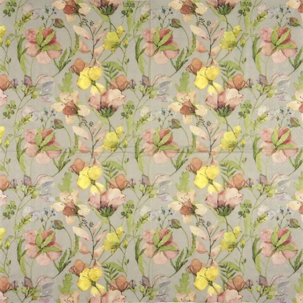 Paper Napkin pink yellow flowers on grey background