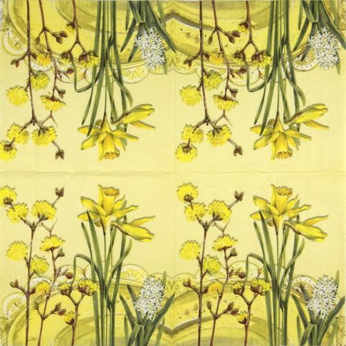 Paper Napkin yellow meadow flowers on yellow background