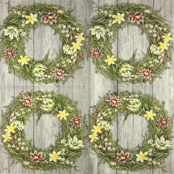 Paper Napkin Spring Flower Wreath on grey background