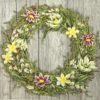 Paper Napkin Spring Flower Wreath on grey background