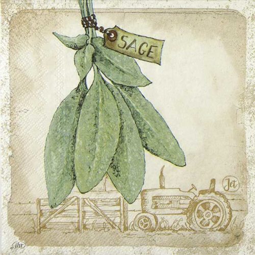 Paper Napkin Sage leaves and farm silhouette