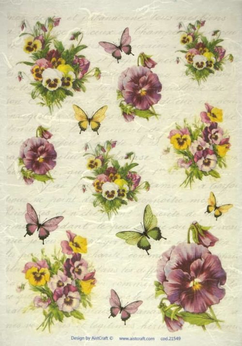 Rice Paper - Pansies and butterflies