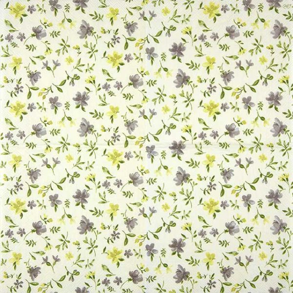 Paper napkin pretty grey yellow flowers