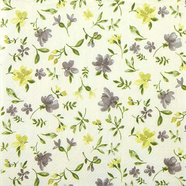 Paper napkin pretty grey yellow flowers