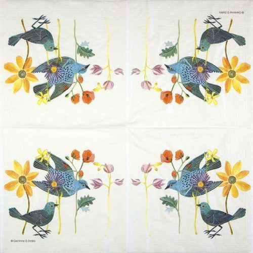 Paper Napkin drawn swallows and flowers