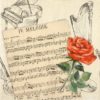 Paper Napkin red rose flower with musical notes and piano