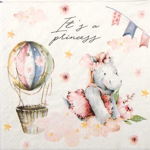 Paper Napkin cartoon party with hippopotamus pink