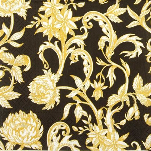 Paper Napkin Gold Black Baroque Flowers