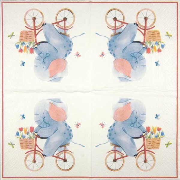 Paper Napkin Elephant on Bike with flower