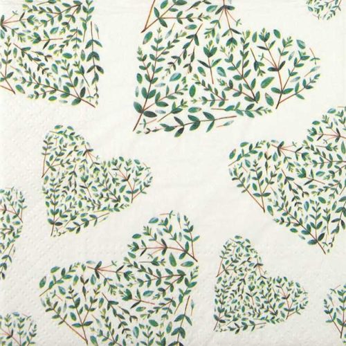 Paper Napkin Green Floral Hearts