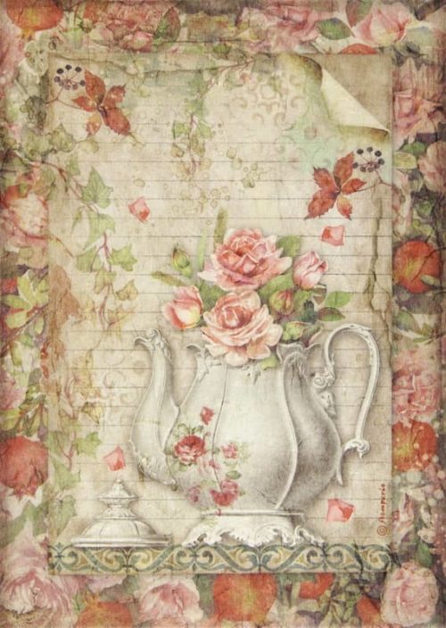 Rice Paper - Casa Granada teapot with flowers Stamperia DFSA4659