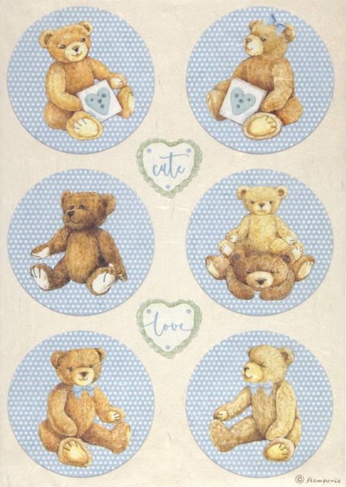 Rice Paper - DayDream rounds bear blue Stamperia DFSA4677