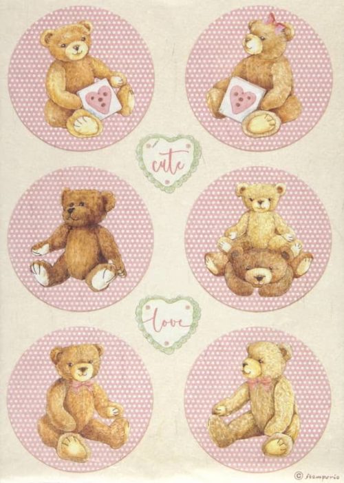 Rice Paper - DayDream rounds bear pink Stamperia DFSA4678