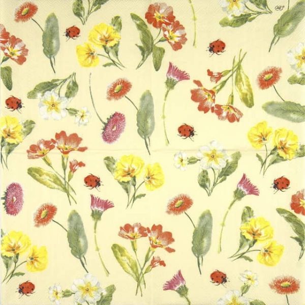 Paper Napkin red yellow summer flowers