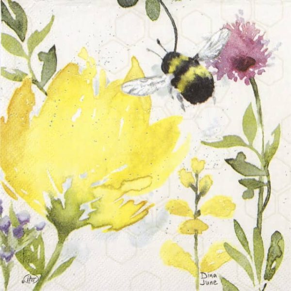 Paper Napkin Summer flowers and bees