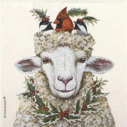 Paper Napkin Christmas sheep and birds