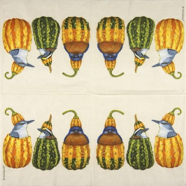 Paper Napkin birds in pumpkins