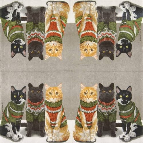 Paper Napkin winter dressed cats