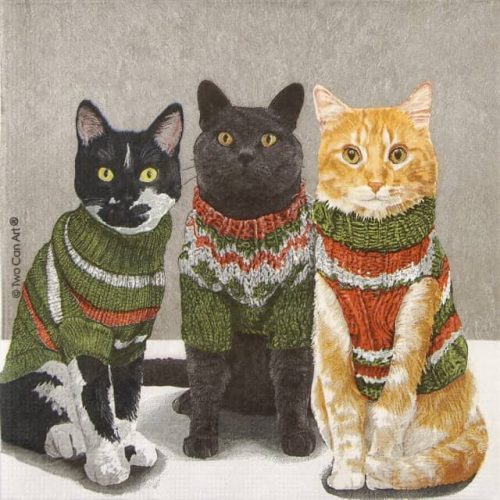 Paper Napkin winter dressed cats