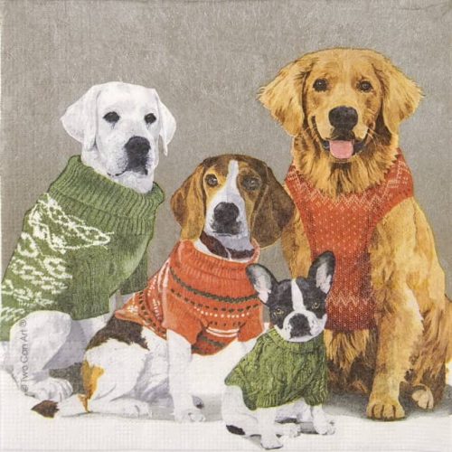 Paper Napkin winter dressed dogs