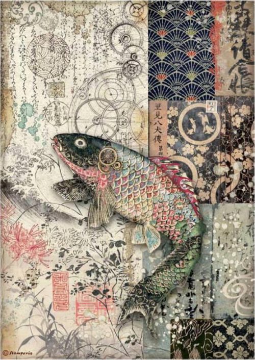 Stamperia Rice Paper A/4 - Sir Vagabond in Japan - Mechanical Fish - DFSA4609