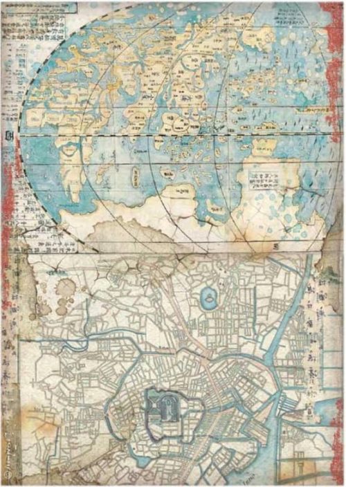 Stamperia Rice Paper A/4 - Sir Vagabond in Japan - Map - DFSA4610