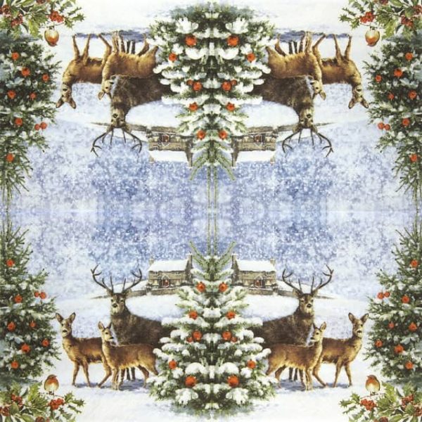 Paper Napkin Three Deers at Christmas