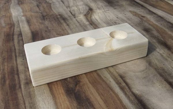 Wooden tealight candle holder, 3 hole, 25cm