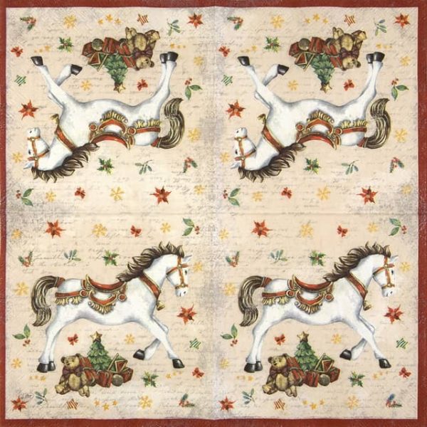 Paper Napkin Christmas Festive Horse cream