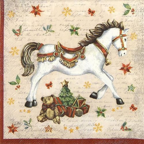 Paper Napkin Christmas Festive Horse cream