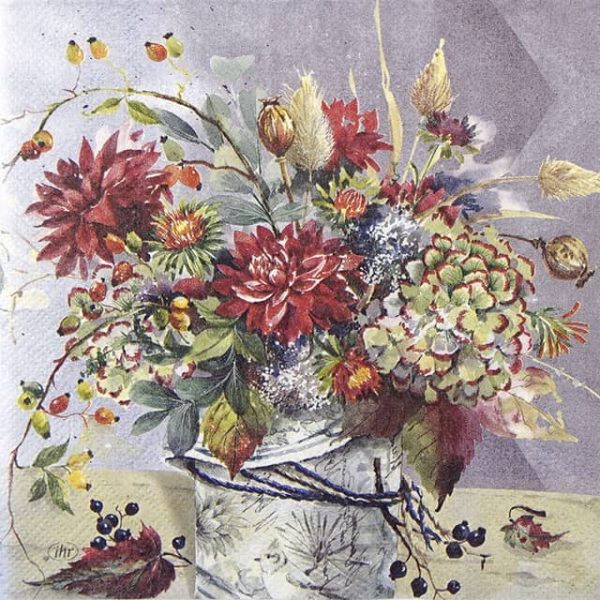 Paper Napkin Autumn flower bouquet in vase