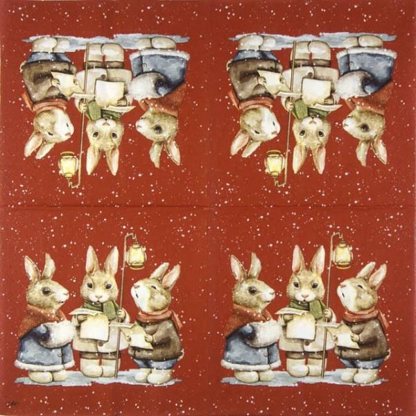 Paper Napkin Singing Christmas Bunnies red