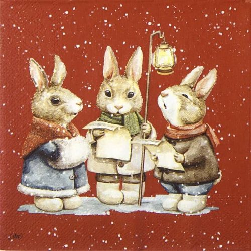 Paper Napkin Singing Christmas Bunnies red