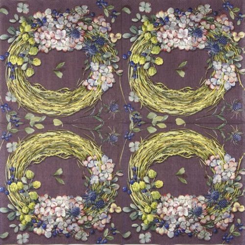 Paper Napkins autumn flower wreath aubergine