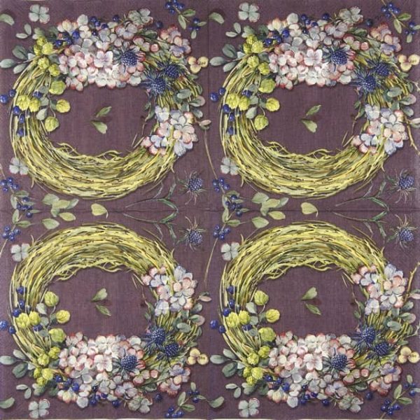 Paper Napkins autumn flower wreath aubergine