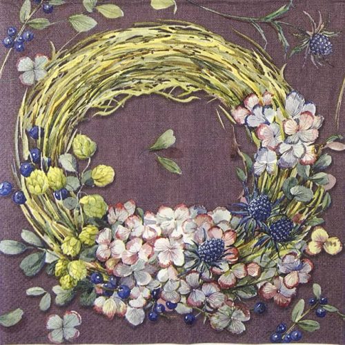 Paper Napkins autumn flower wreath aubergine