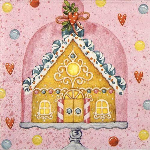 Paper Napkin Pink Christmas Gingerbread House