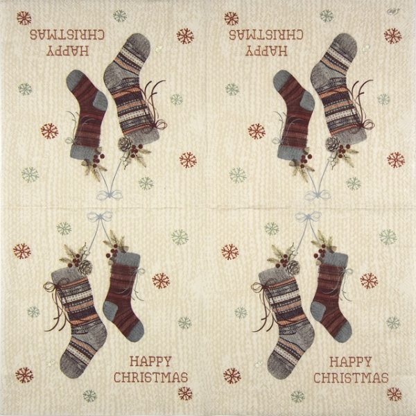 Paper Napkin Christmas Stockings cream