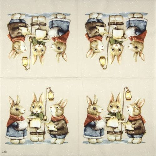 Paper Napkin singing Christmas bunnies cream