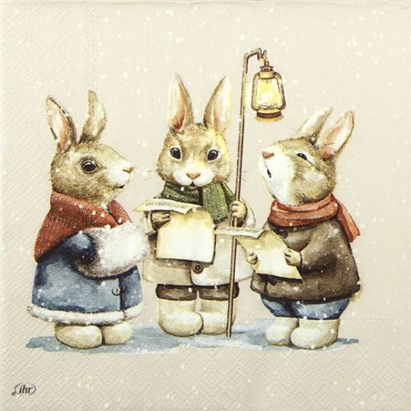 Paper Napkin singing Christmas bunnies cream