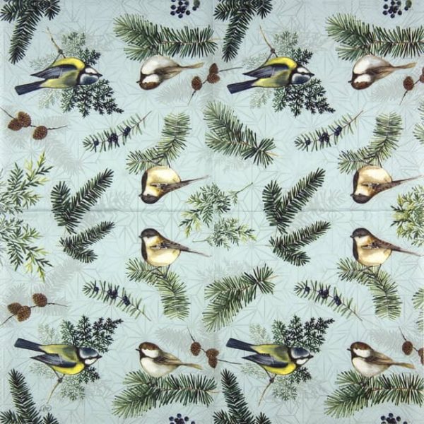 Paper Napkin Winter birds light blue