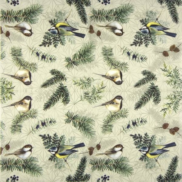 Paper Napkin Winter birds sage