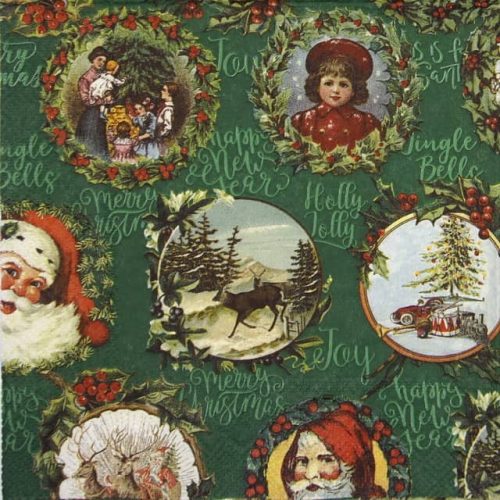 Paper Napkin - Nostalgic X-Mas Pictures green