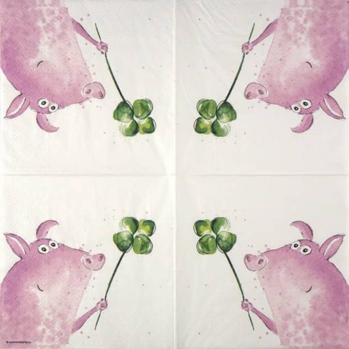 Paper Napkin Lucky Pig with clover