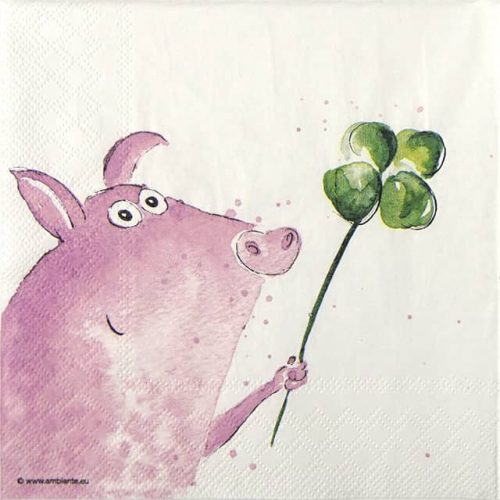 Paper Napkin Lucky Pig with clover